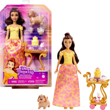 Disney Princess Belle&rsquo;S Tea Time Cart Doll and Playset with Fashion Doll, Cart and Accessories