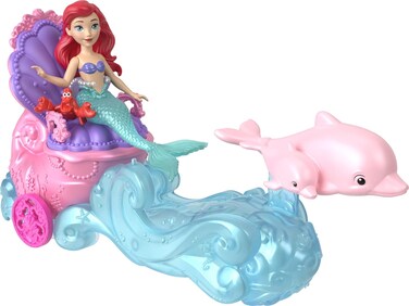Disney Princess Mermaid Ariel Small Doll &amp; Rolling Chariot with 1 Friend Figure, Inspired By Disney Movie