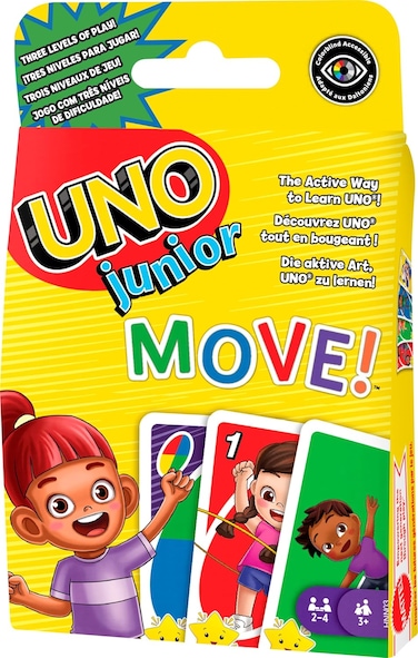 Mattel Games Uno Junior Move! Kids Card Game with Action Rules For Family Night, Game Night, Travel, Camping and Party, Uno Cards
