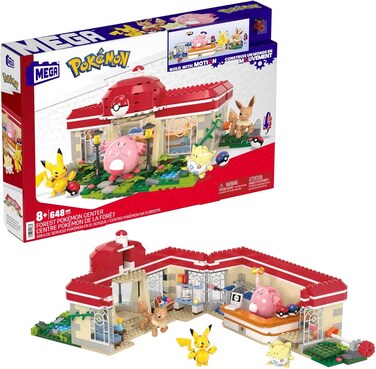 Mega Pok&eacute;mon Building Toy Kit, Forest Pok&eacute;mon Center (648 Pieces) with 4 Action Figures
