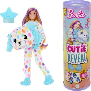 Barbie - Cutie Reveal Color Dream Series Dalmatian Doll with Rainbow Plush Doll and 10 Color Changing Surprise Accessories For Kids, 3+ Years, Hrk41