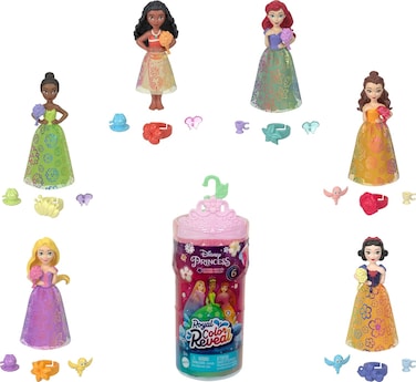 Mattel Disney Princess Toys, Small Doll Royal Color Reveal with 6 Surprises Including Scented Ring &amp; 4 Accessories, Garden Party Series (Dolls May Vary)
