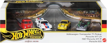 Mattel Hot Wheels-Premium Collector 4 Display Set-Hrt54-Real Riders -Metal/Metal-Volkswagen Transporter T1 Pickup-Porsche 917 Lh-1967 Porsche 911 R-Porsche 935 -Mattel 2024-1:64