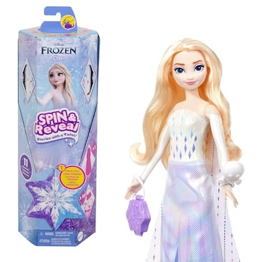 Mattel Disney Frozen Elsa Fashion Doll Set, Spin &amp; Reveal With 11 Surprises Including 5 Accessories, 5 Stickers &amp; Play Scene, Inspired By Disney Movie, Htg25