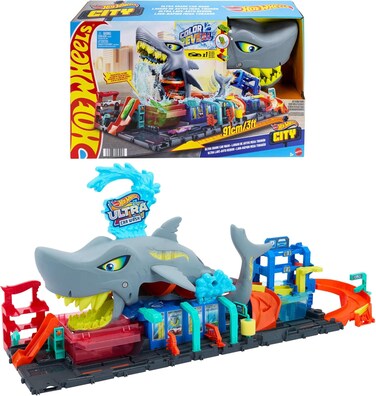 Hot Wheels Let's Race Netflix - City Shark Wash Station with 1:64 Scale Color Reveal Car, Colour Changing Function and Storage, Htn82