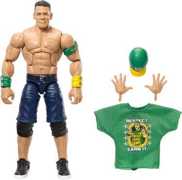 Mattel WWE Top Picks Elite Action Figure &amp; Accessories Set, John Cena 6-Inch Collectible with Swappable Hands, Ring Gear &amp; 25 Articulation Points