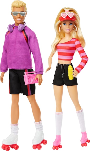 Barbie Fashionistas Set with 2 Fashion Dolls &amp; 6 Accessories, Barbie &amp; Ken Roller-Skating Fashion Dolls, 65th Anniversary Collectible