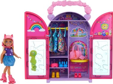 Barbie Chelsea Doll &amp; Closet Toy Playset with 15 Pieces Clothes &amp; Accessories Included, Foldable Set For On-The-Go Play &amp; Storage