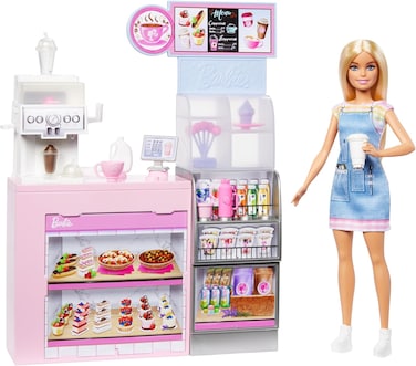 Barbie Naschcaf&eacute; Hxn94 Blonde Barista Doll Playset with Over 12 Accessories Including Coffee Maker/Smoothie Maker, Food and Cups