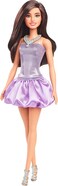 ​Barbie Fashionistas Doll #234 with Brown Hair, Wearing Sequined Purple Bubble Dress with Satiny Skirt, Silvery Necklace and Heels
