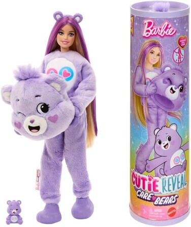 ​Barbie Cutie Reveal Doll &amp; Accessories, Care Bears Series, Fashion Doll with Share Bear Plush Costume &amp; 10 Surprises Including Color Change &amp; Mini Bear