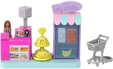 Barbie Mini Barbieland Collectible Supermarket Playset with 1.5-Inch Doll, Product Shelves, Check Stand &amp; Shopping Cart For Storytelling Play