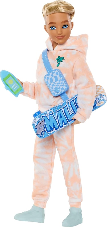 Barbie Dream Besties Doll and Accessories, Ken Posable Fashion Doll with Removable Fashions &amp; Blonde Hair, 9 Summer &amp; Skateboard Themed Pieces