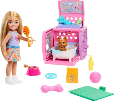 ​Barbie Chelsea Puppy Carrier Playset, Blonde Small Doll and Accessories, Dog Carrier with Puppy Themed Play Pieces