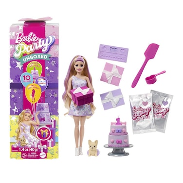 Barbie Party Unboxed Pet Birthday Bows Blonde Doll Playset (15 cm)