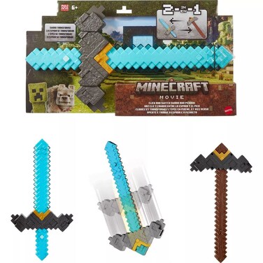 Minecraft Movie Click And Switch Sword And Pickaxe Roleplay 2-In-1 Toy