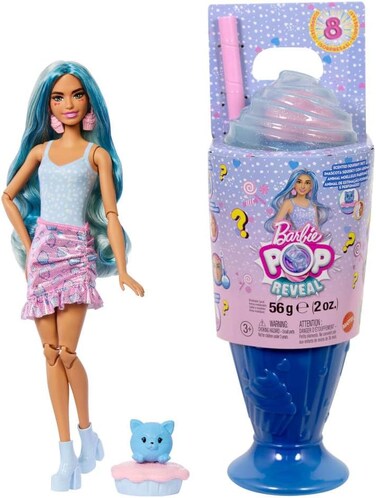 Barbie Pop Reveal Series Fashion Doll &amp; Accessories Set, Treat Series, Cool Cupcake Theme with Pet, 8 Surprises Include Color Change, Jfy61