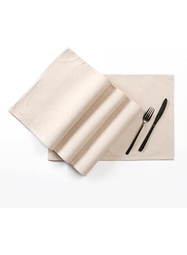 4-Piece Pure Cotton/Linen Placemat set 33x48cm (Natural), Fused inside, Machine Washable, Easycare, Eco-friendly &amp; Sustainable, perfect for any Dining Table setup.