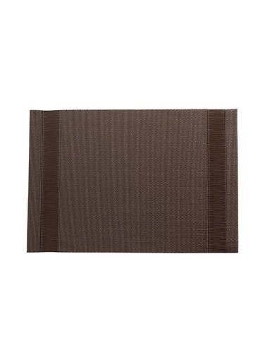 Artisan Stripe 16 x 12 Inch Outdoor Placemats, Set Of 6 Woven Patio Placemats - Heat-Resistant, Won't Stain, Brown With Dark Brown Stripes Vinyl Underplate Mats, Waterproof
