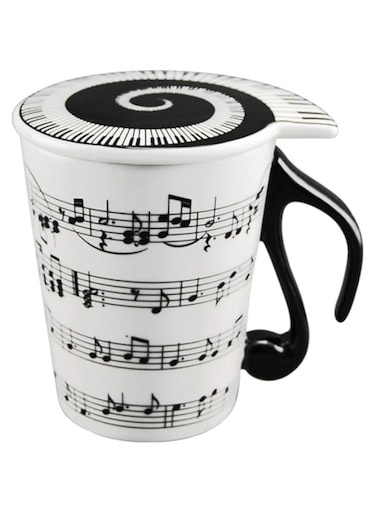 HLJgift Creative Ceramic Musician Coffee Mug Tea Cup with Lid Staves Music Notes as Valentine's Day Gift Teacher Gift