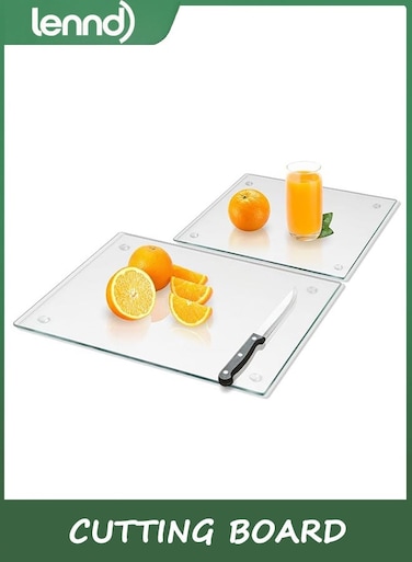 Tempered Glass Cutting Board for Kitchen, Clear Glass Board for Countertop, Heat Resistant, with Non-Slip Feet, 30x40cm &amp; 30x20cm 2 Pcs Clear