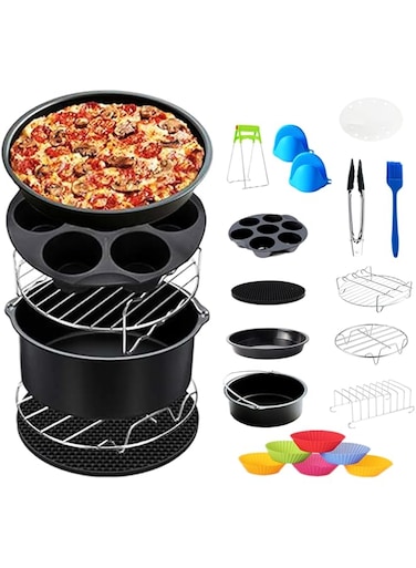 VAODO Air Fryer Accessories 13 PCS, Universal Air Fryer Accessories Kit Includes Non Stick Cake Pan, Silicone Mat, Pizza Tray, Bread Rack, 7 Inch
