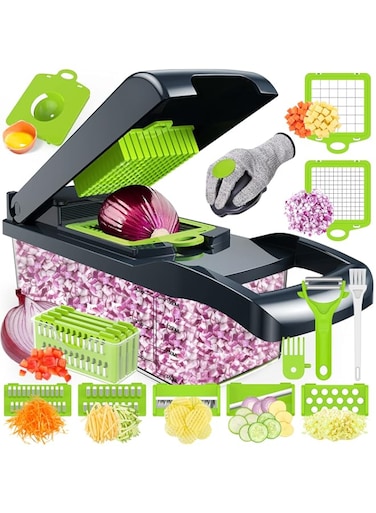 AWH Amzeth 16 in 1 Food Chopper, Pro Onion Cutter, Kitchen Veggie Slicer Dicer, with 8 Blades, Potato Carrot Garlic Chopper, Gray