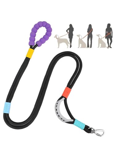 Crossbody Dog Leash, Dog Leash,5 FT Heavy Duty Dog Training Leash,Double Handle Comfortable Padded Hands Free Dog Leash,Adjustable Crossbody Waist Leash for Small Medium Large Dogs(Black)