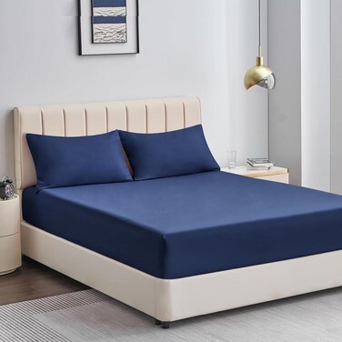 MUSA&Acirc;&reg; 3 Piece Fitted Sheet Set - Navy, 300 Thread Count Cotton, Twin Size