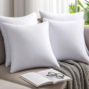Home Luxury Cushion Filler, Decorative Pillow Inserts (Pack of 4, White) - Square Indoor Bed and Couch Pillows - Hollowfibre Cushion Fillers (Pack of 4, 60 x 60 cm)