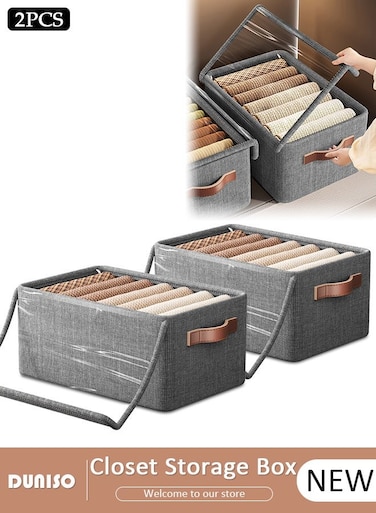 2 pcs Foldable Closet Storage Organizer,Wardrobe Clothes Organizer with Steel Ring Support, Washable Closet Storage Boxes with Carrying Handles,Home Bedroom Office Cupboard Storage Basket &amp; Storage Bins for Clothes,Jeans,Pants,Sweaters,Dress,Toys
