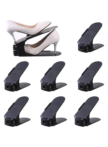 Beauenty Set of 8Pcs Shoe Slots Organizer Adjustable Double Layer Stack Display Rack Space Saving Shoe Racks Easy Shoe Organizer Shoe Rack for Closet Organization Black