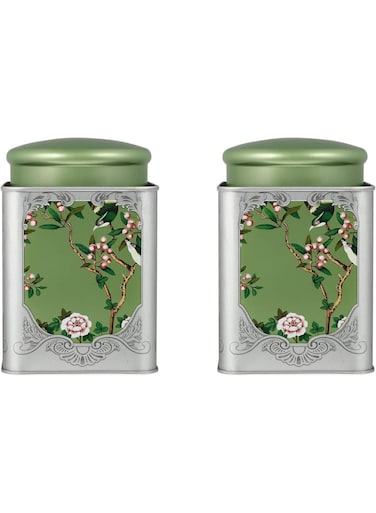 Metal Container Tea Canister, 2 Pack Tea Tin Canister with Airtight Double Lids, Chinese Style Tea Caddy for Dry Food Coffee Sugar Storage Tea Containers, for Storage Tea Bags Coffee Sugar