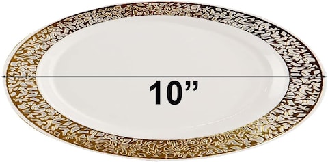 10&quot; Disposable Plastic Plates, White &amp; Gold Color, 46g Weight, Pack of 120 Plates