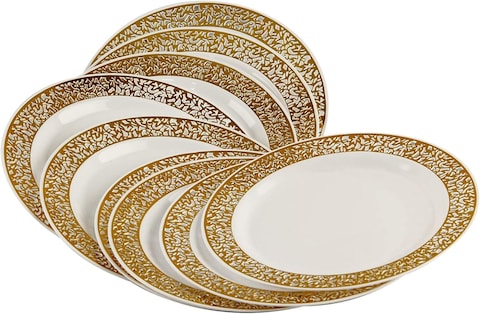 10&quot; Disposable Plastic Plates, White &amp; Gold Color, 46g Weight, Pack of 120 Plates