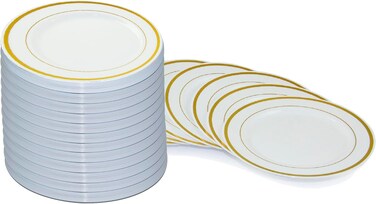7.5'' White &amp; Gold Disposable Plastic Plates &ndash; 24g, Sturdy &amp; Elegant &ndash; Pack of 120 plates