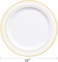 10" Disposable Plastic Plates, White &amp; Gold Color, 46g Weight, Pack of 120 Plates