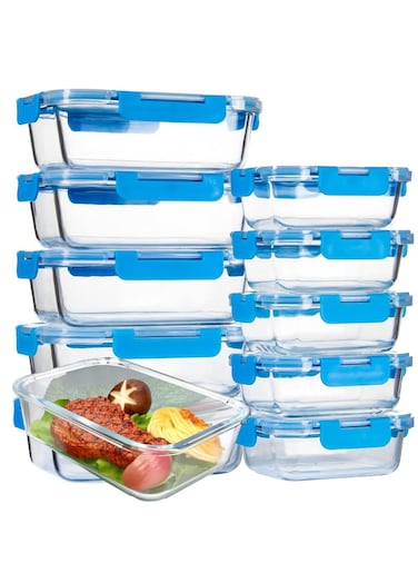 Glass Meal Prep Containers (10 Pcs Rectangle) Glass Food Storage Containers With Lids Glass Lunch Box Portion Control Airtight Glass Bento Box Lunch Containers 10p Rectangle Dark Blue