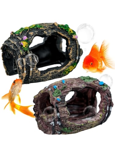 TERRIFI Aquarium Decorations, 2 Piece Set, Resin Fish Tank Ornaments for Hiding and Landscaping, Broken Barrel Theme