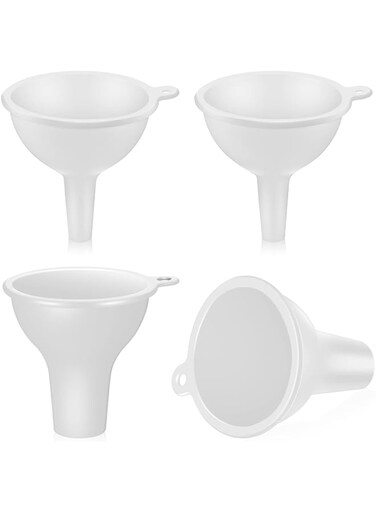 Excefore Kitchen Funnel Set 4 Pack, Canning Funnel Silicone Funnel Food Funnel, Kitchen Gadgets, Small and Large, Wide Mouth Funnel for Jars Jam Spice Filling Bottles Liquid Oil, Food Grade (White)