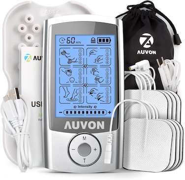 AUVON Rechargeable TENS Unit Muscle Stimulator, 24 Modes 4th Gen TENS Machine With 8pcs 2"x2" Electrode Pads For Pain Relief