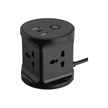 Universal Power Strip Tower with USB Ports, 3-Layer Surge Protection, Perforated Socket Design