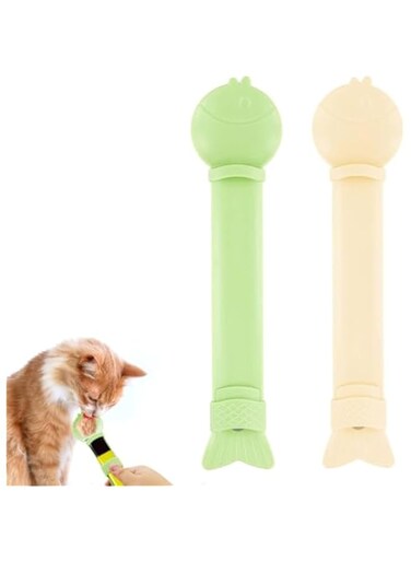 NALACAL 2Pcs Cat Strip Feeders, Cat Bar Squeeze Spoon, Multifunctional Cat Wet Treat Dispenser, Happy Spoon Fish Shape Cat Food Spoon, Hanging Cat Food Spoon, for Wet Food Cat Pet Supplies