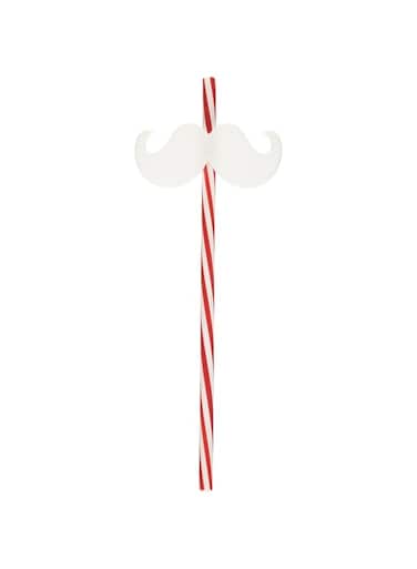 Amscan Festive Christmas Moustache Straw Party Favor, Red/White, 10