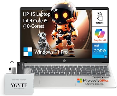 HP 2025 15.6 Laptop Touchscreen Computer,Intel 10-Core i5,Touch Screen Laptop 15 Inch,16GB RAM 1.5TB Storage (1TB SSD+512GB PSSD),Windows 11 Pro Lifetime Office,Number Pad,YGYTE
