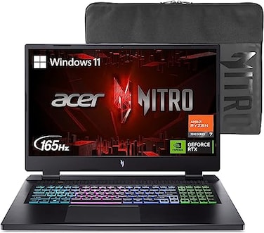 Acer Nitro 17 Gaming Laptop, AMD Ryzen 7 7840HS CPU, RTX 4060 Laptop GPU, 17.3" QHD 165Hz, Display, 1TB Gen 4 SSD /16GB, Wi-Fi 6E, RGB Backlit KB, AN17-41-R7G3, Black-International Version