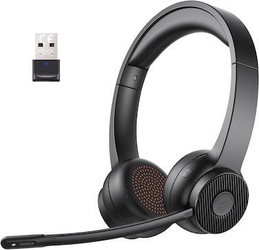 EKSA H16 Wireless Headset with Microphone Noise Cancelling, Bluetooth Headset V5.2 with USB Dongle, Up to 55 Hours &amp; 15 Meter Range Laptop Headset for PC/Computer/Skype/Zoom/Teams/Office/Phone