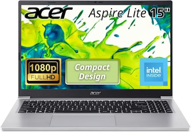 Acer Aspire Lite 15 Laptop, Intel Core 3 N350 Processor, 8GB RAM, 128GB SSD, 15.6-Inch FHD IPS Display, Intel Graphics, English Keyboard, Silver, International Version