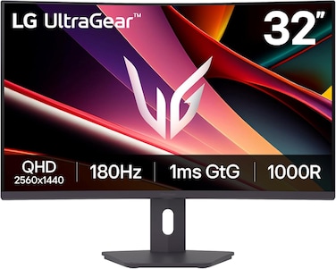 LG UltraGear 32G600A-B 32-Inch QHD Curved Gaming Monitor, 2560 &times; 1440, 180Hz, 1ms (MPRT), AMD FreeSync, HDR10, HDMI &amp; DisplayPort, Black