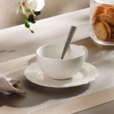 Home Queen Lace Porcelain Tea Cup Saucer 250Ml -White